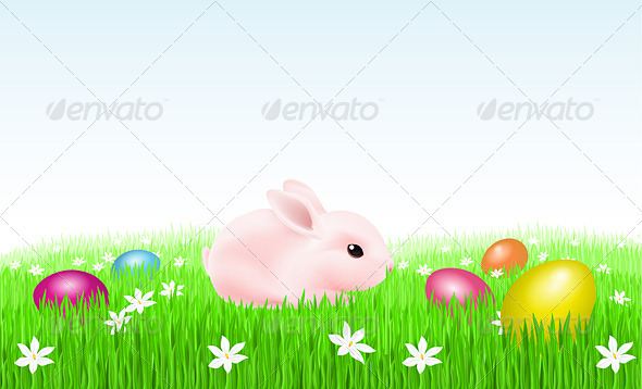 Bunny With Easter Eggs - Characters Vectors