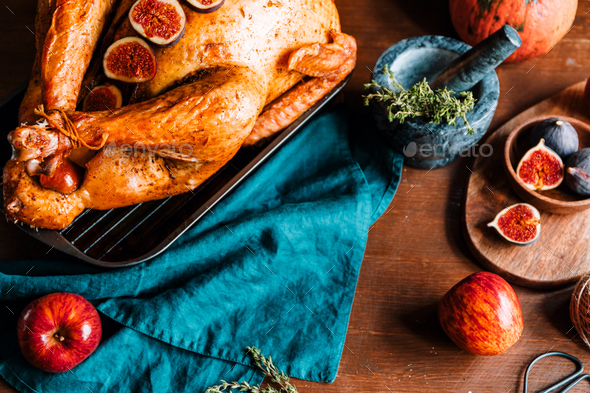 Top view of a festive table for Thanksgiving Holiday - Stock Photo - Images