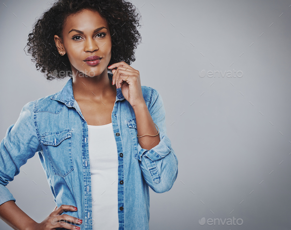 Attractive thoughtful African American woman - Stock Photo - Images