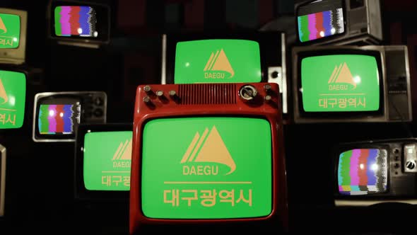Flag of Daegu, South Korea, on Retro TVs.