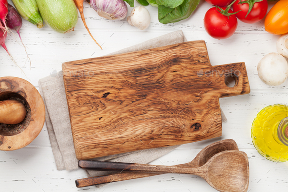 Assorted raw organic vegetables cooking - Stock Photo - Images