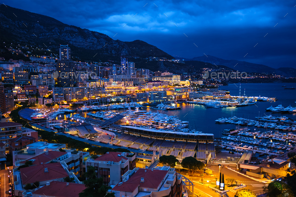 View of Monaco in the night - Stock Photo - Images