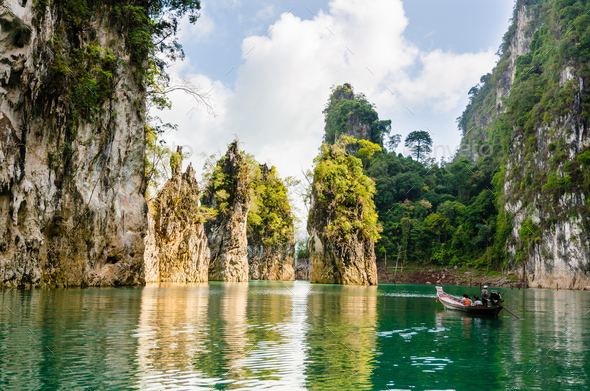 Travel island and green lake ( Guilin of Thailand ) - Stock Photo - Images