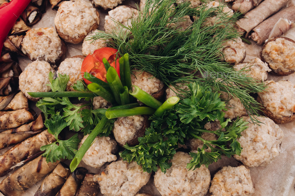 Side view of vegetables served on table during picnic - Stock Photo - Images