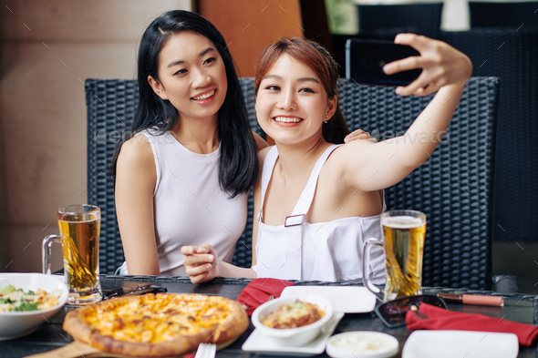 Selfie portrait with friend - Stock Photo - Images