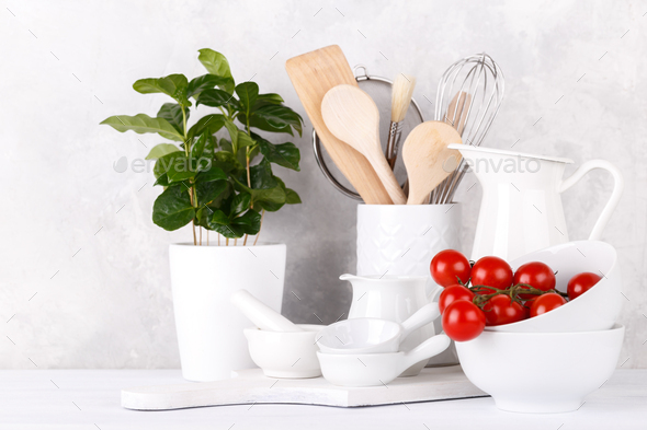White modern kitchen utensils Stock Photo by Lana_M