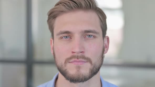 Close Up of Face of Serious Creative Man Looking at Camera alt