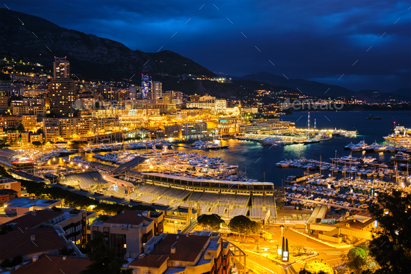 View of Monaco in the night - Stock Photo - Images