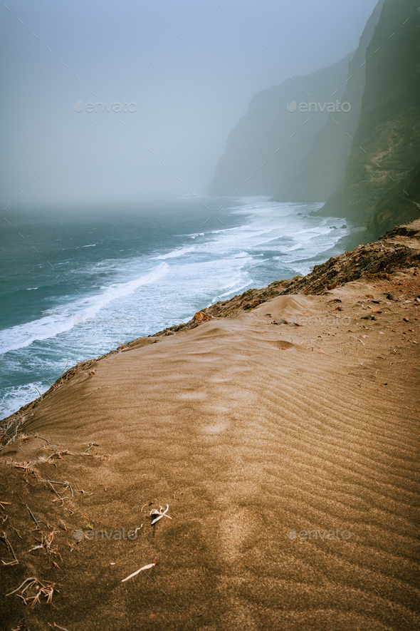 Santo Antao, Cape Verde - Sand dune on the hike trail from Cruzinha da Garca to Ponta do Sol. Moody - Stock Photo - Images