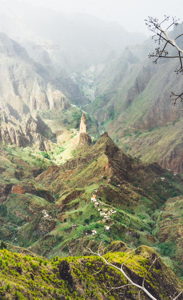 Breathtaking panorama of deep lush ribeira surrounded by towering peaks. Verdant Xo-Xo valley on - Stock Photo - Images