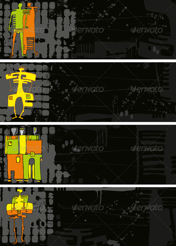 Banner Black Set Grunge People - Backgrounds Decorative
