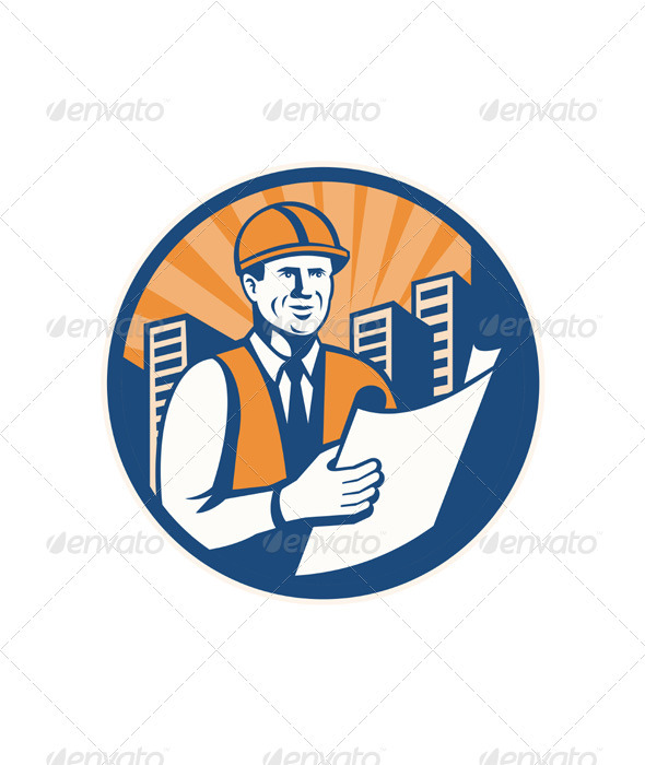 Construction Engineer Architect Foreman Retro - People Characters