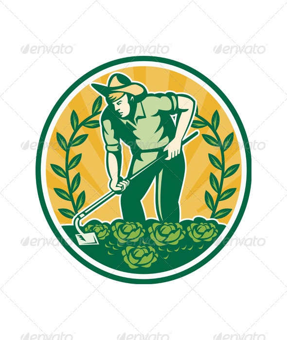 Farmer Gardener With Garden Hoe Cabbage - People Characters