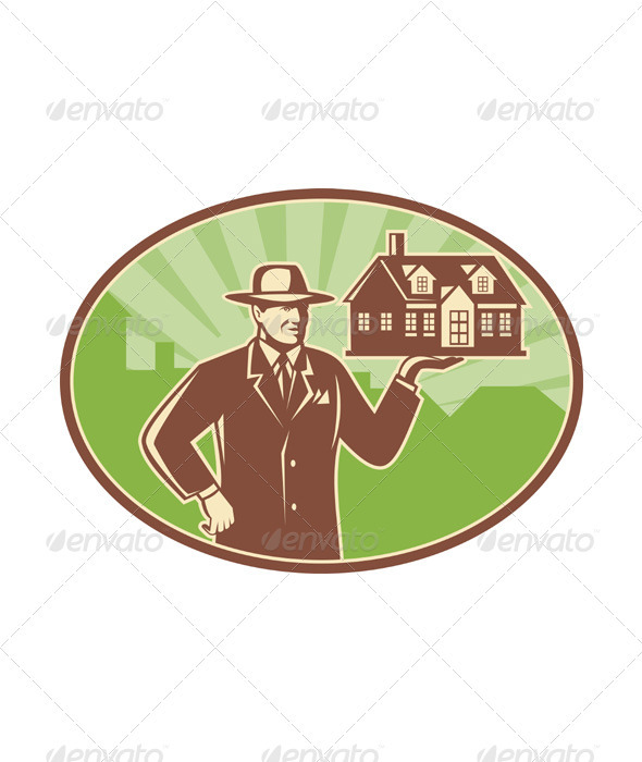 Realtor Real Estate Salesman House Retro - People Characters