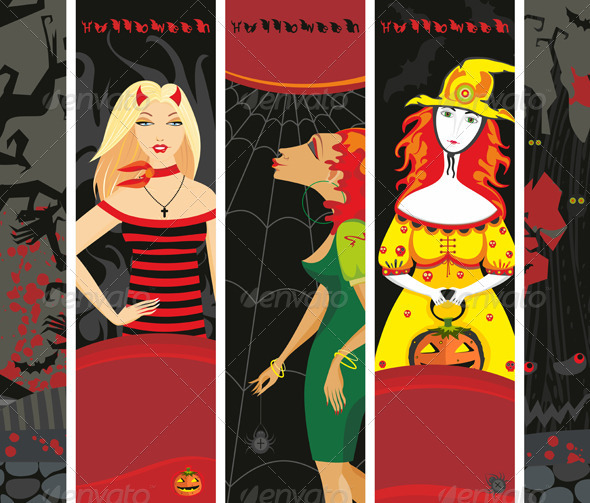 Halloween Banner Girl Witch Set Vertical