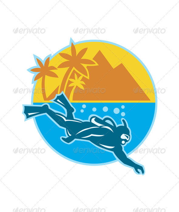 Scuba Diver Diving Island Retro - People Characters