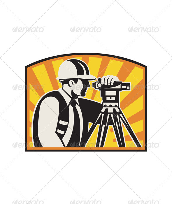 Surveyor Engineer Theodolite Total Station Retro - People Characters