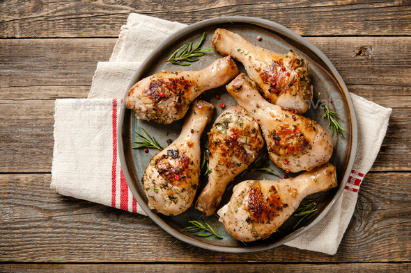 Grilled chicken legs on ceramic plate Stock Photo by ff-photo | PhotoDune