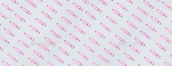 Pink paper clips on pastel grey background. Top view, flat lay. Back to school concept. College - Stock Photo - Images