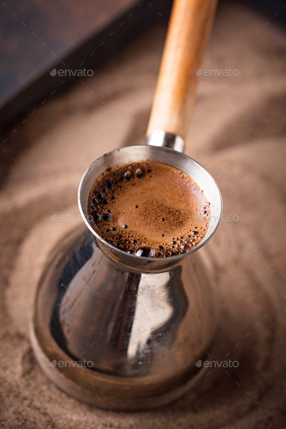 Traditional turkish coffee in cezve - Stock Photo - Images