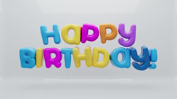 Colorful Bubble 3D HAPPY BIRTHDAY! Looping Banner Over White Background