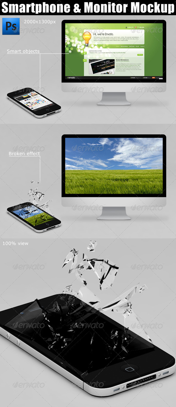 Smartphone & Monitor Mockup - Multiple Displays