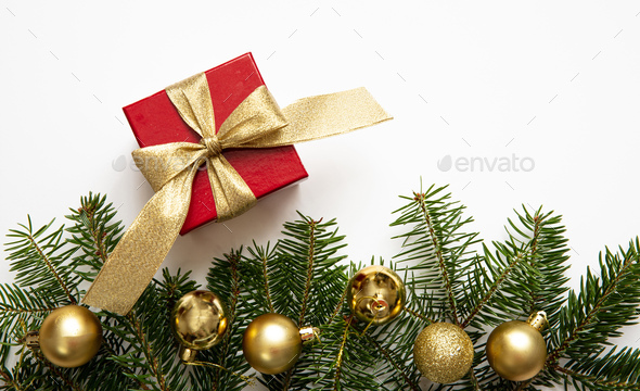 Christmas gift and decoration on white color background