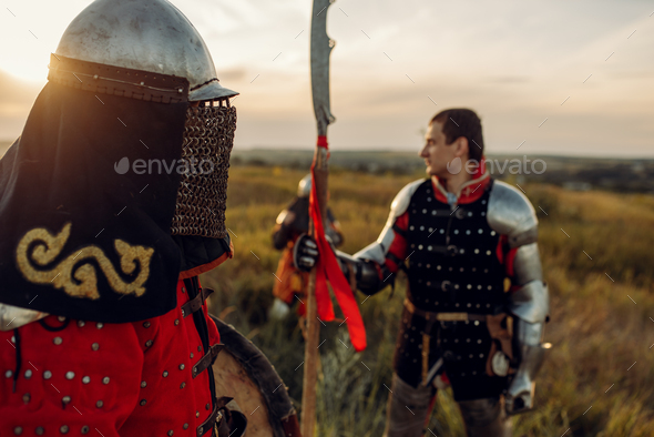 Medieval Knight Armor Helmet Poses Sword Great Battle Armored