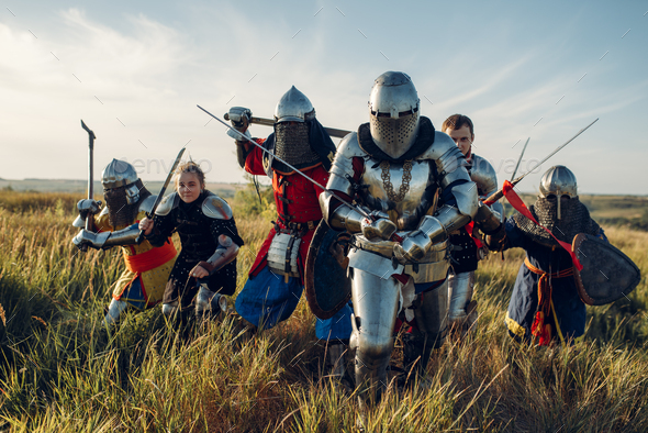 Medieval knights fight, great tournament - Stock Photo - Images