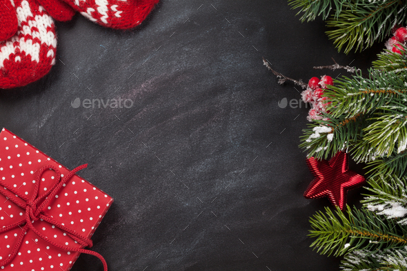 Christmas card with fir tree branch - Stock Photo - Images