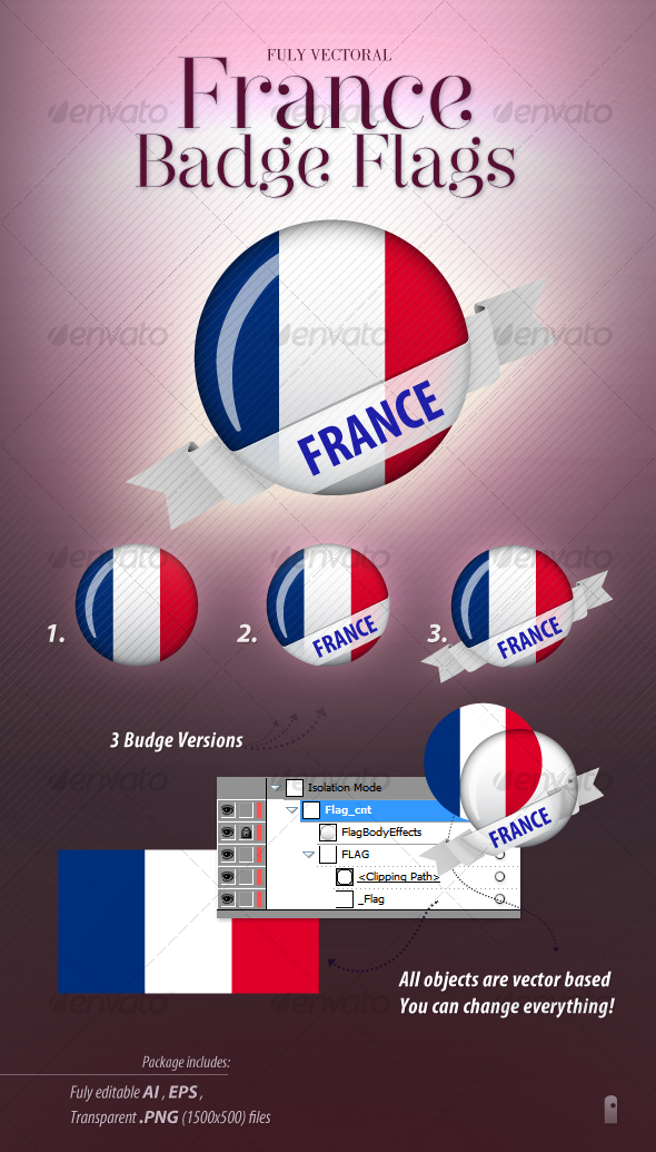 French Flag Badge - Decorative Graphics