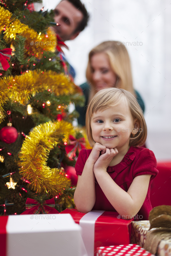 Portrait of cute little girl during the Christmas Stock Photo by ...