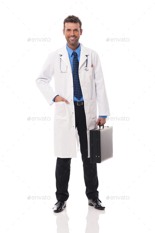 Portrait of handsome doctor with briefcase