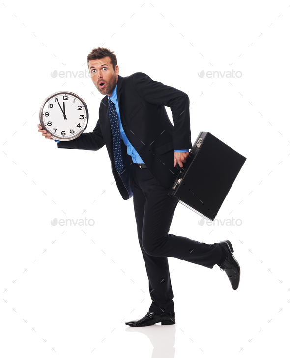 Businessman running late for a meeting