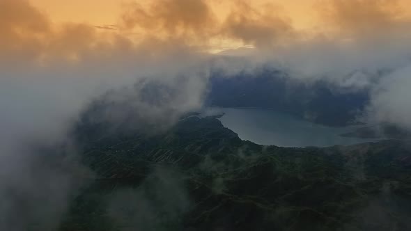 Clouds Over The Lake Surrounded With Thick Woodland In Sierra De Ocoa Mountains In San Jose De Ocoa, alt