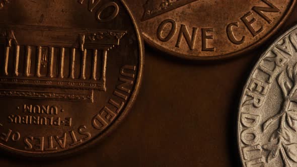 Rotating stock footage shot of American monetary coins - MONEY 0278 alt