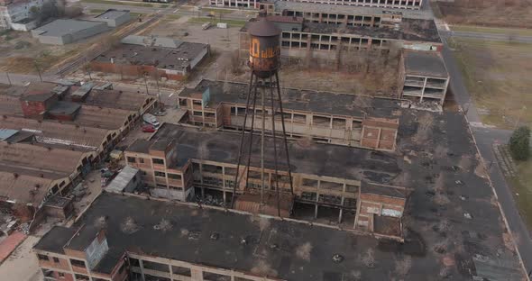 Aerial view of the dilapidated Packard Automotive Plant in Detroit, Michigan.This video was filmed i alt