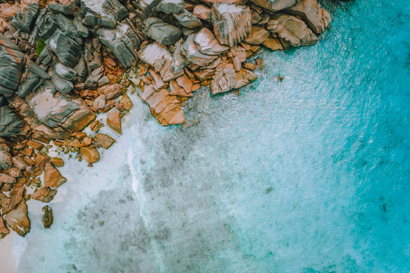 Top aerial drone view. Tropical blue lagoon and rocky coast Stock Photo ...