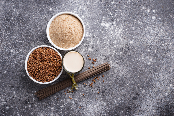 Gluten free buckwheat flour, soba noodle and non-dairy milk