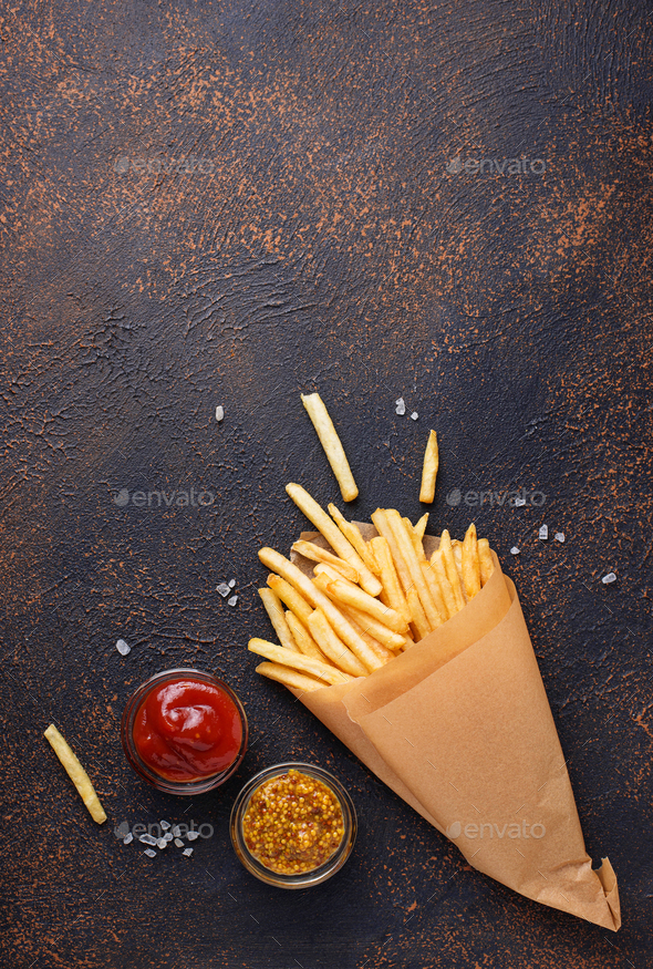 French Fries in a Paper Bag Stock Photo - Image of health, french