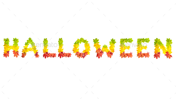 fall leaves forming word halloween isolated on white background word halloween