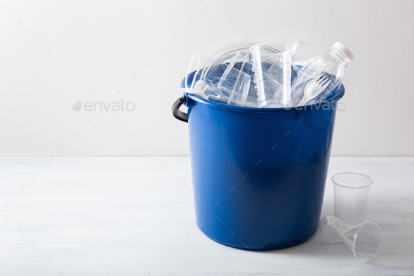 clean recyclable plastic bottles, containers, cups in garbage bi - Stock Photo - Images