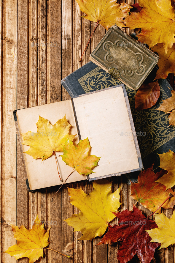Books and autumn leaves