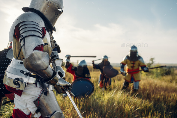 Medieval knights fight, great battle - Stock Photo - Images