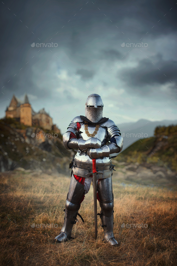 Knight in armor and helmet - Stock Photo - Images
