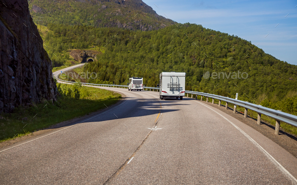 VR Caravan car travels on the highway. - Stock Photo - Images