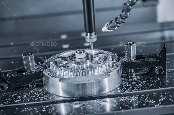 Metalworking CNC lathe milling machine. Cutting metal modern pro - Stock Photo - Images