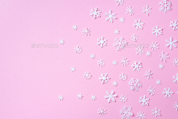 Winter composition. Christmas, new year concept. Top view. Flat lay. Winter pattern made of white - Stock Photo - Images