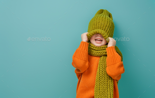 Winter portrait of happy child - Stock Photo - Images