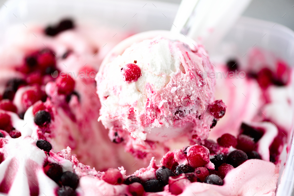 Strawberry ice cream texture. Summer food concept, copy space, top view. Sweet yogurt dessert or - Stock Photo - Images